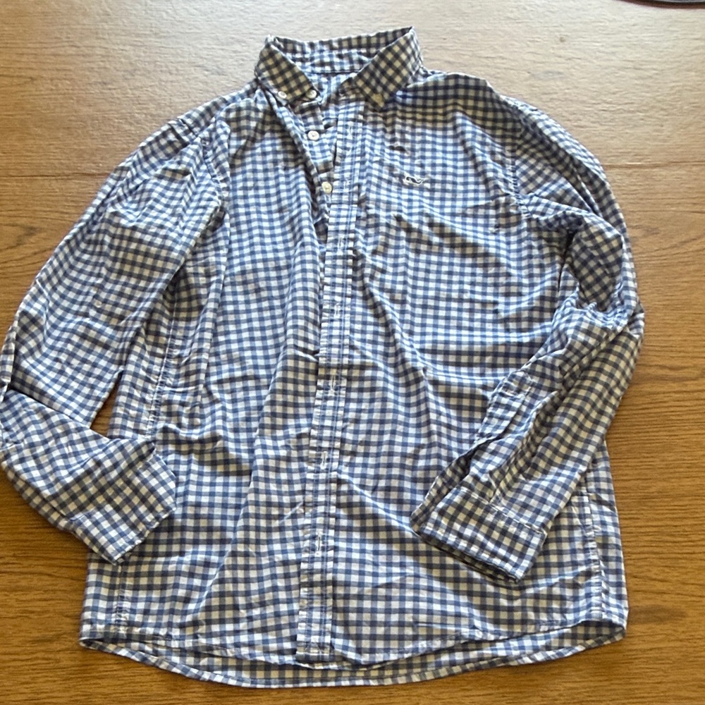 Boy's Blue and White Gingham Button-Up Shirt - Vineyard Vines